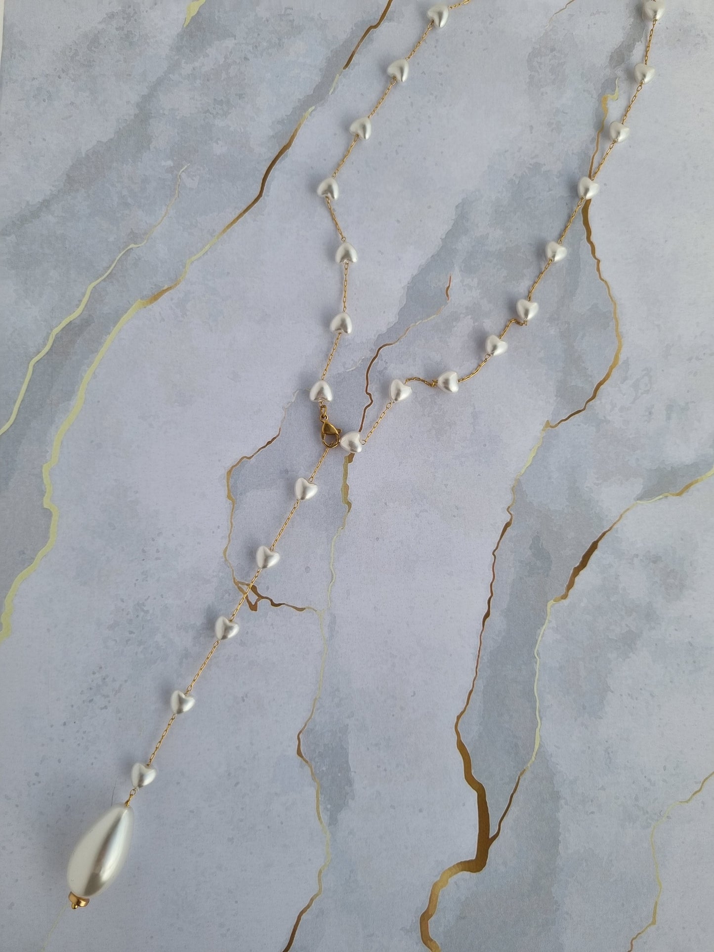 Steel rosary necklace with hearts