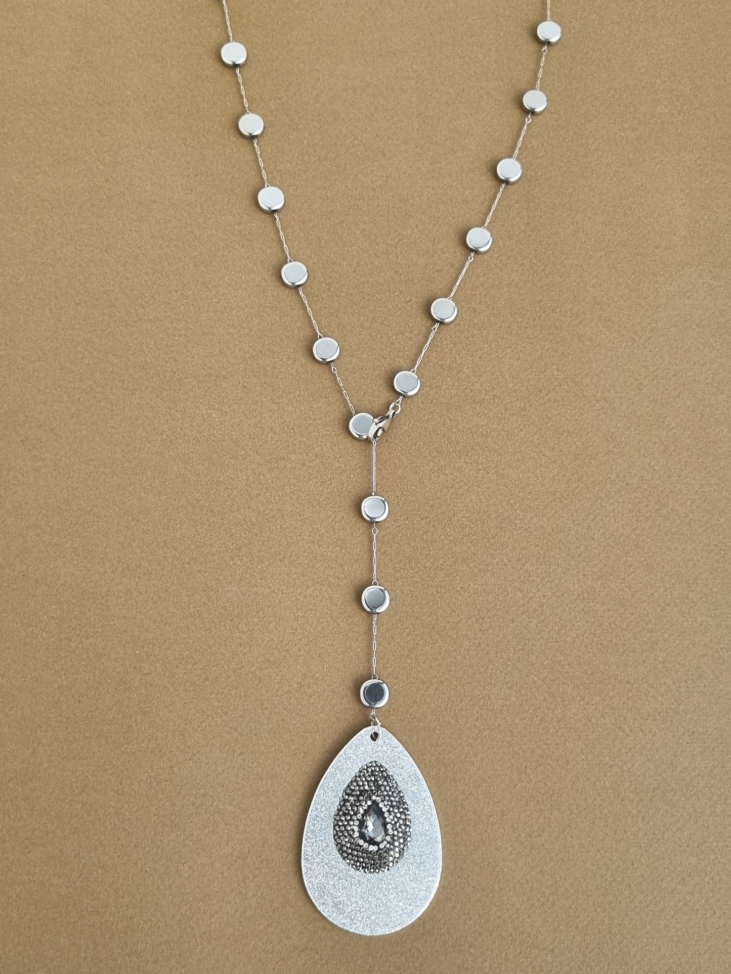 Silver drop rosary pendant