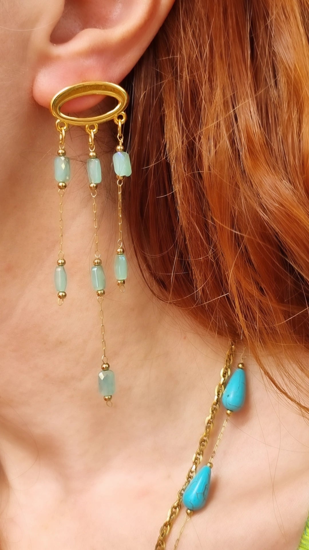Earrings with multiple chains and crystals