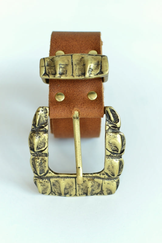 Leather belt with metal buckle