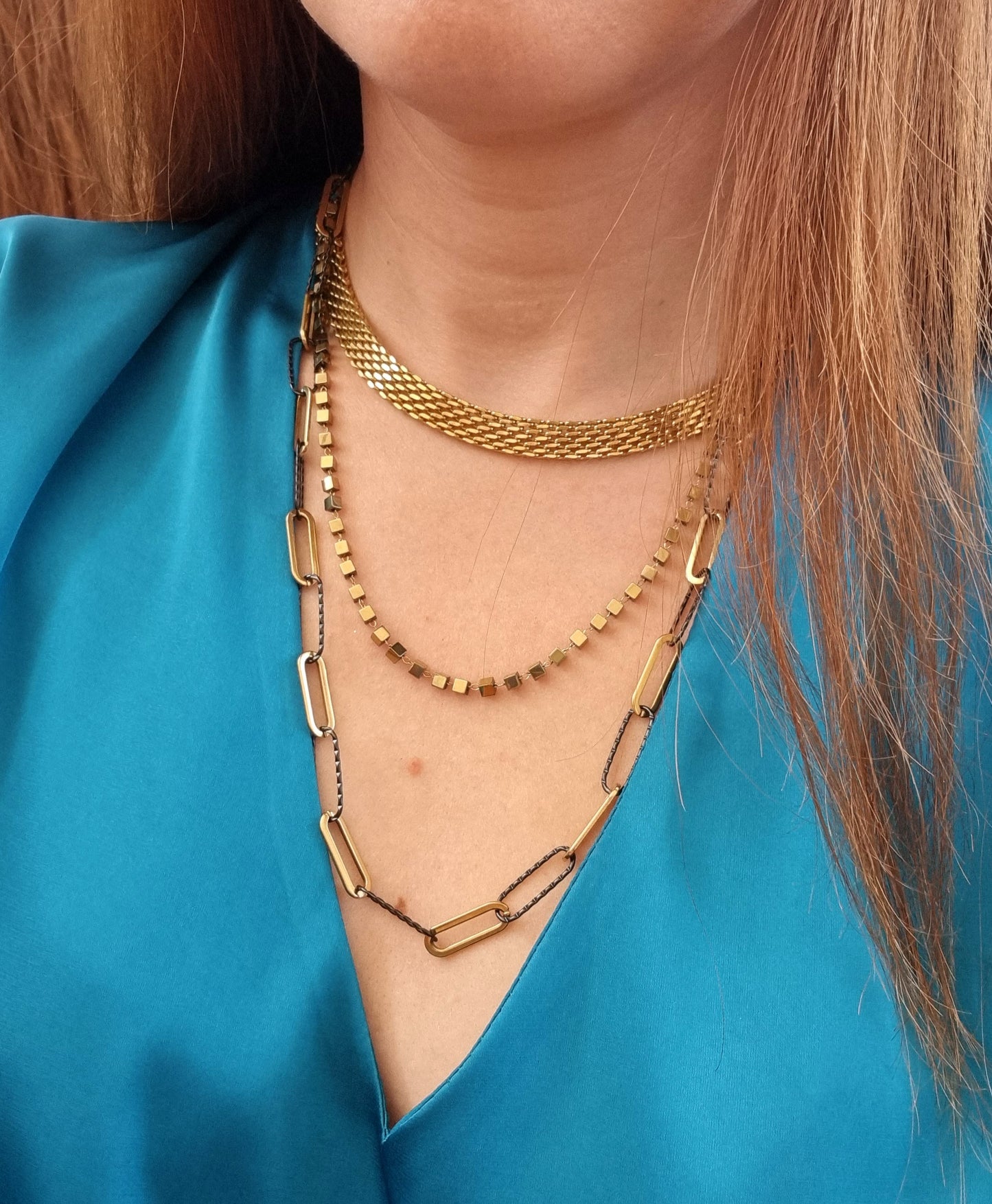 Double chain necklace gold-black