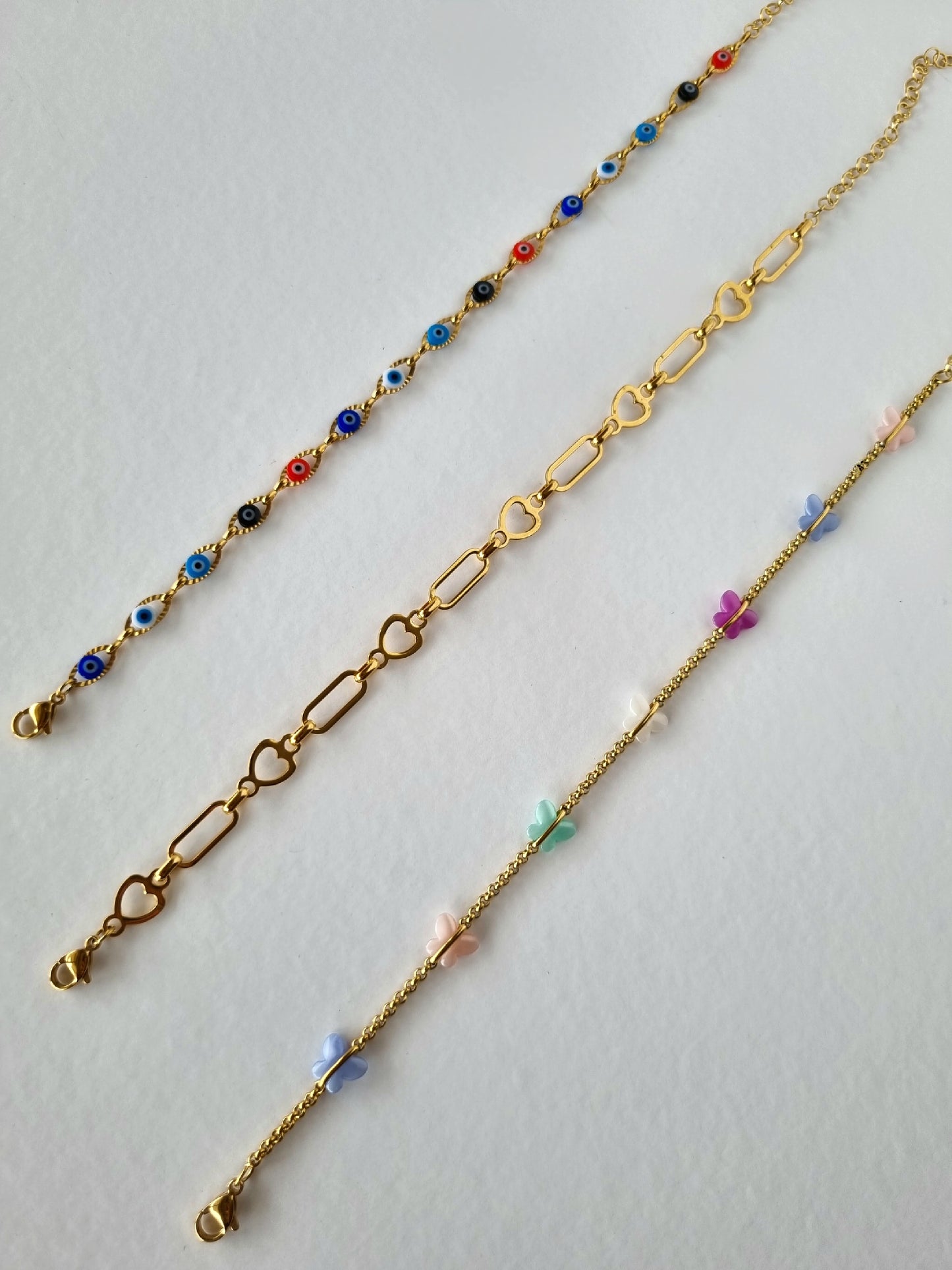 Steel anklet with eye beads
