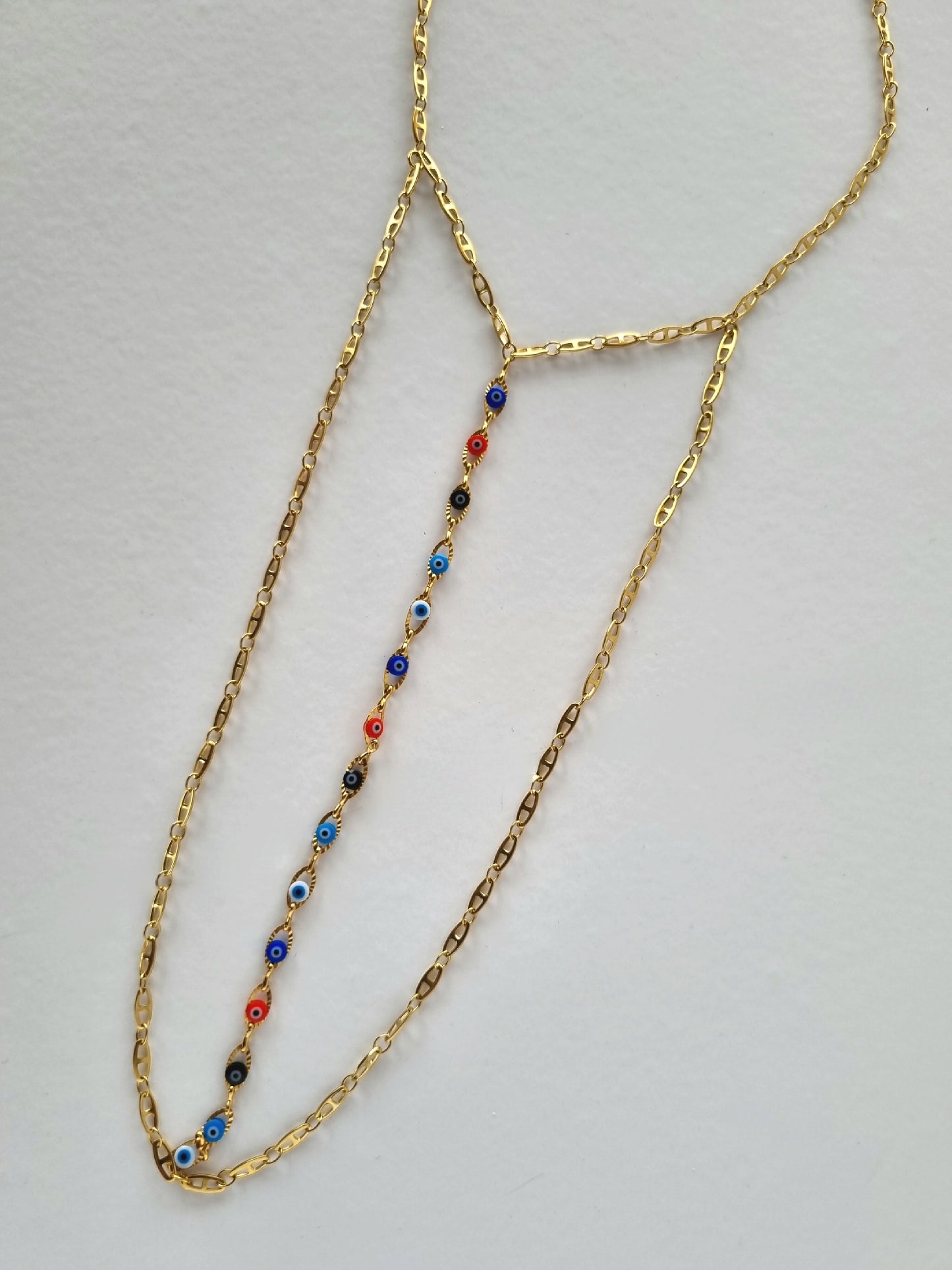 Steel necklace with eye beads