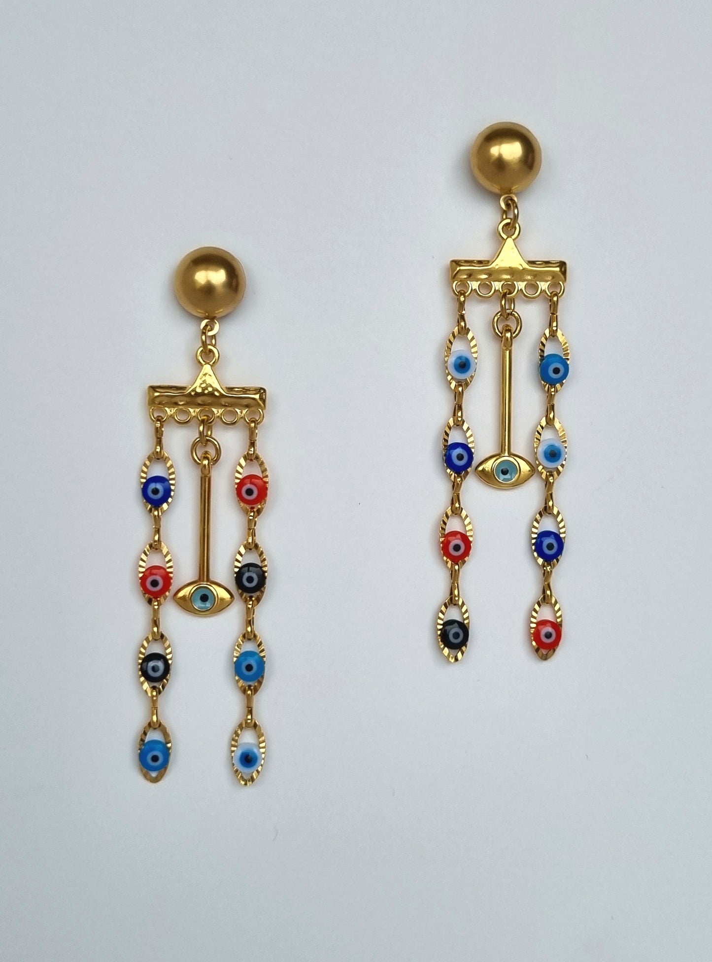 Steel earrings with eye beads