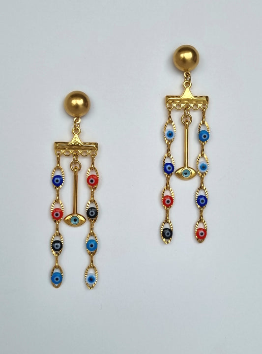 Steel earrings with eye beads