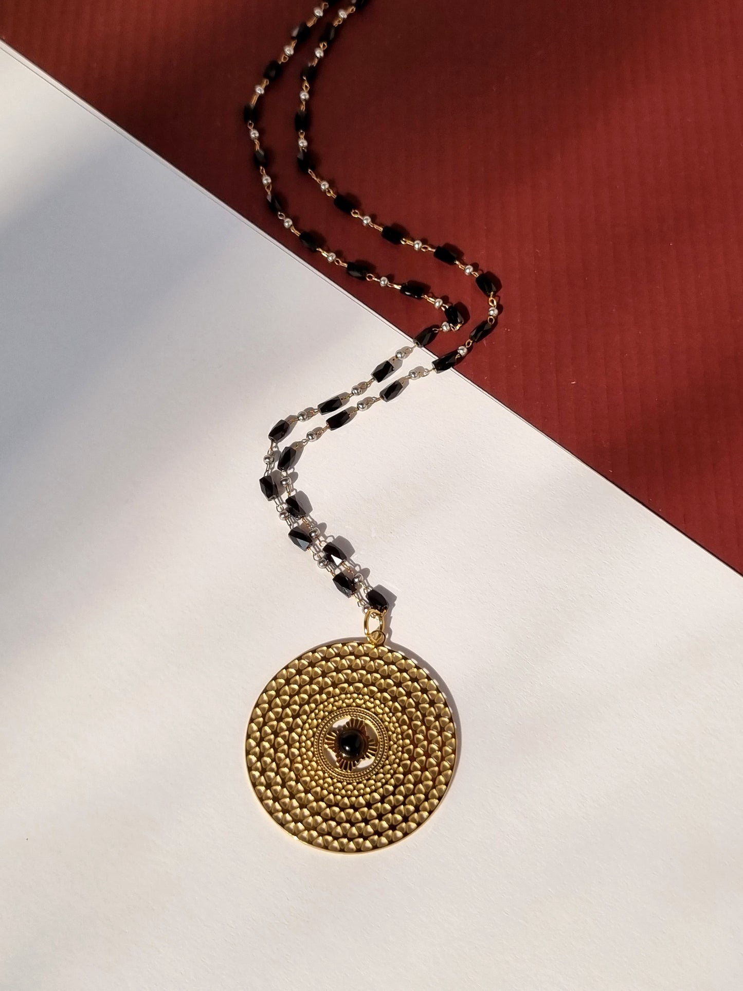 Steel long circle pendant