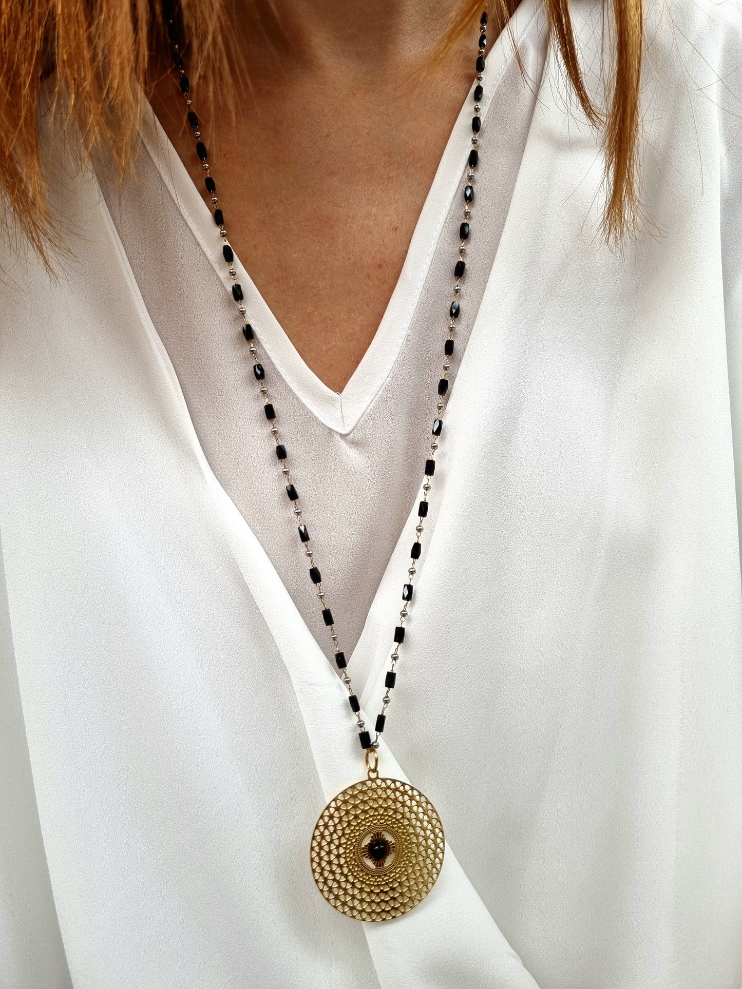 Steel long circle pendant