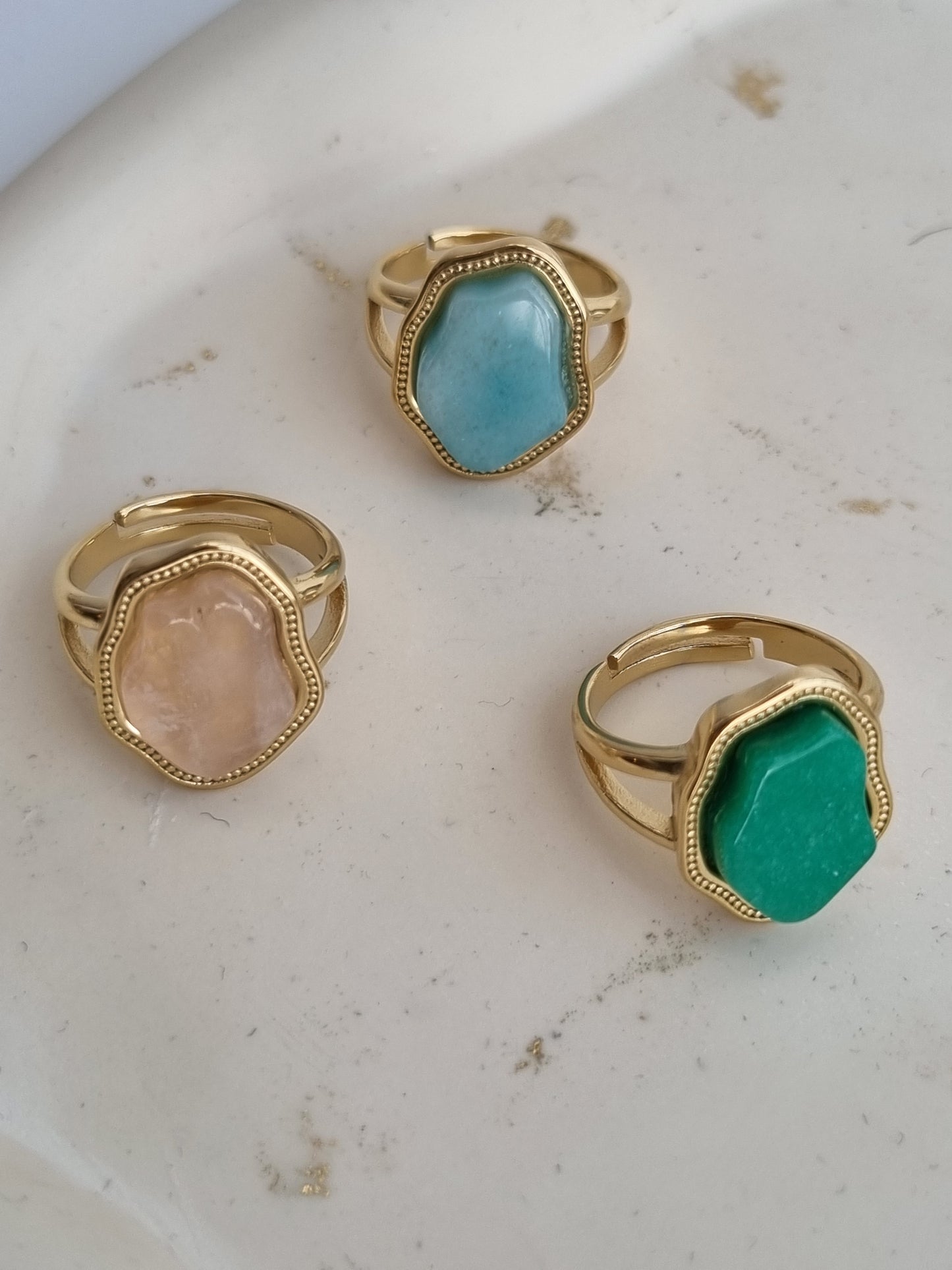 Steel ring with semi precious stone