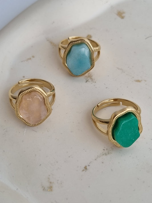 Steel ring with semi precious stone