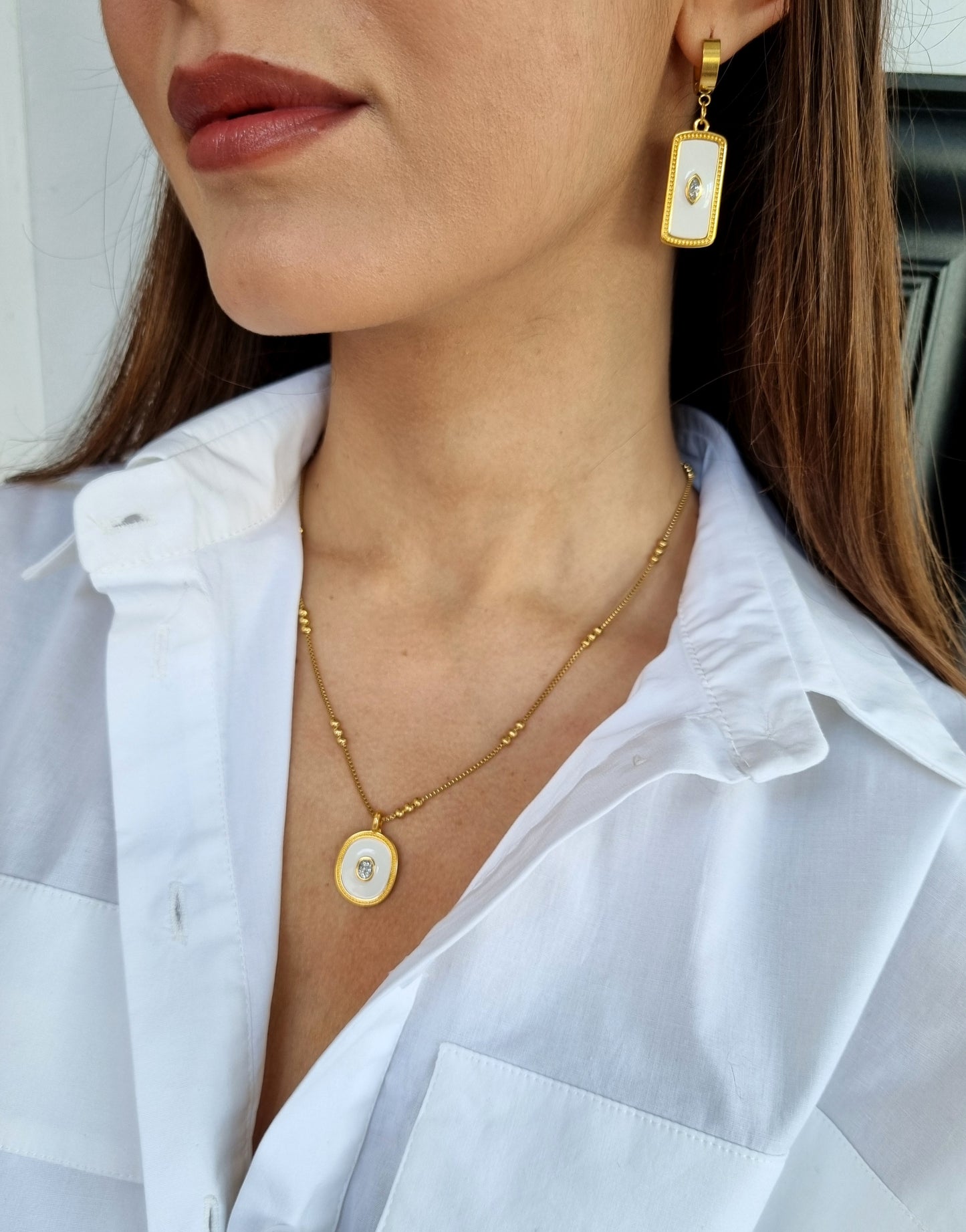 Earrings with enamel and stainless steel closure
