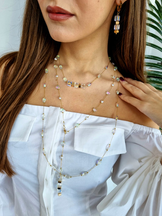 Long necklace with crystal beads