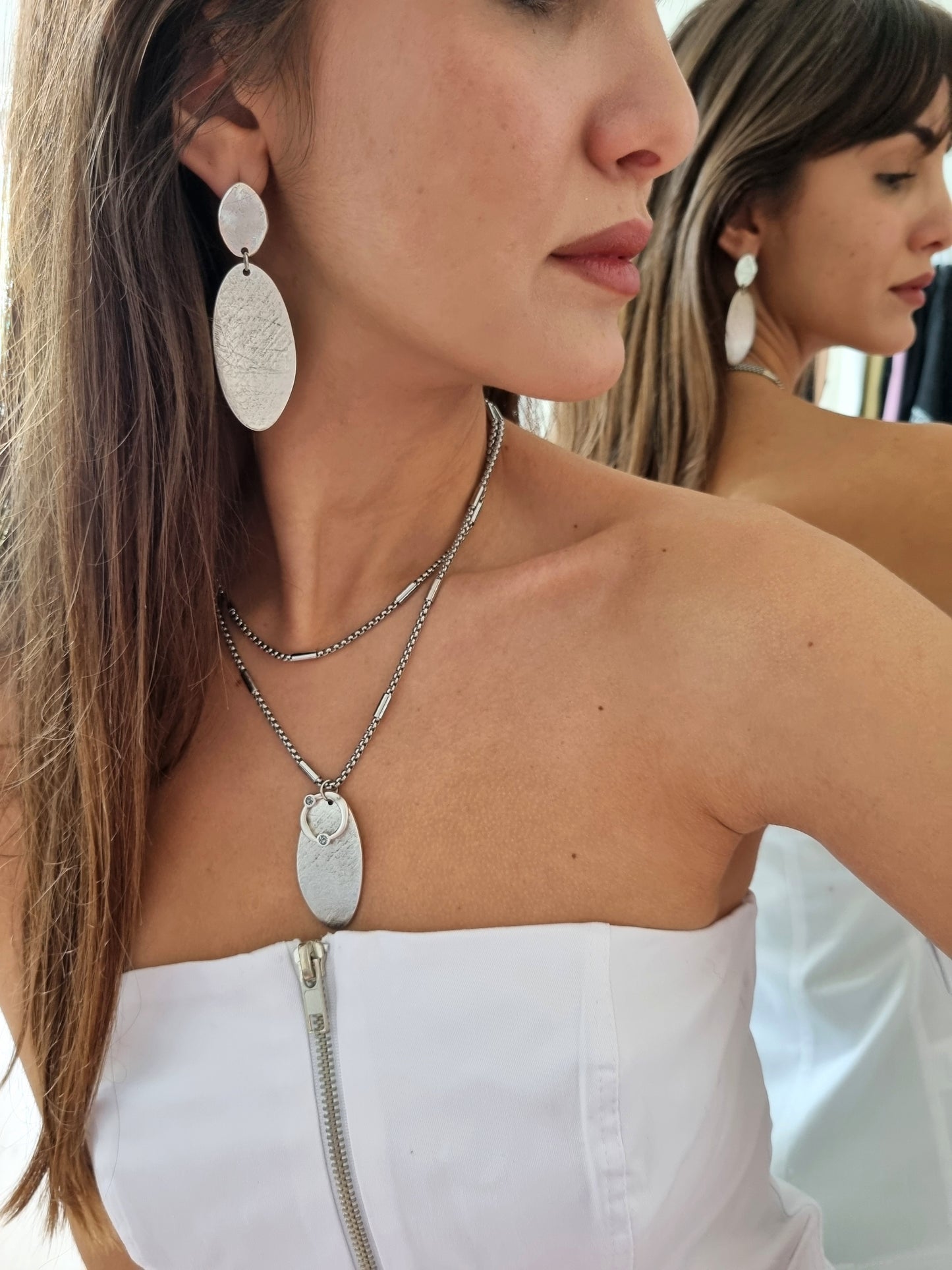 Silver plated asymmetric earrings