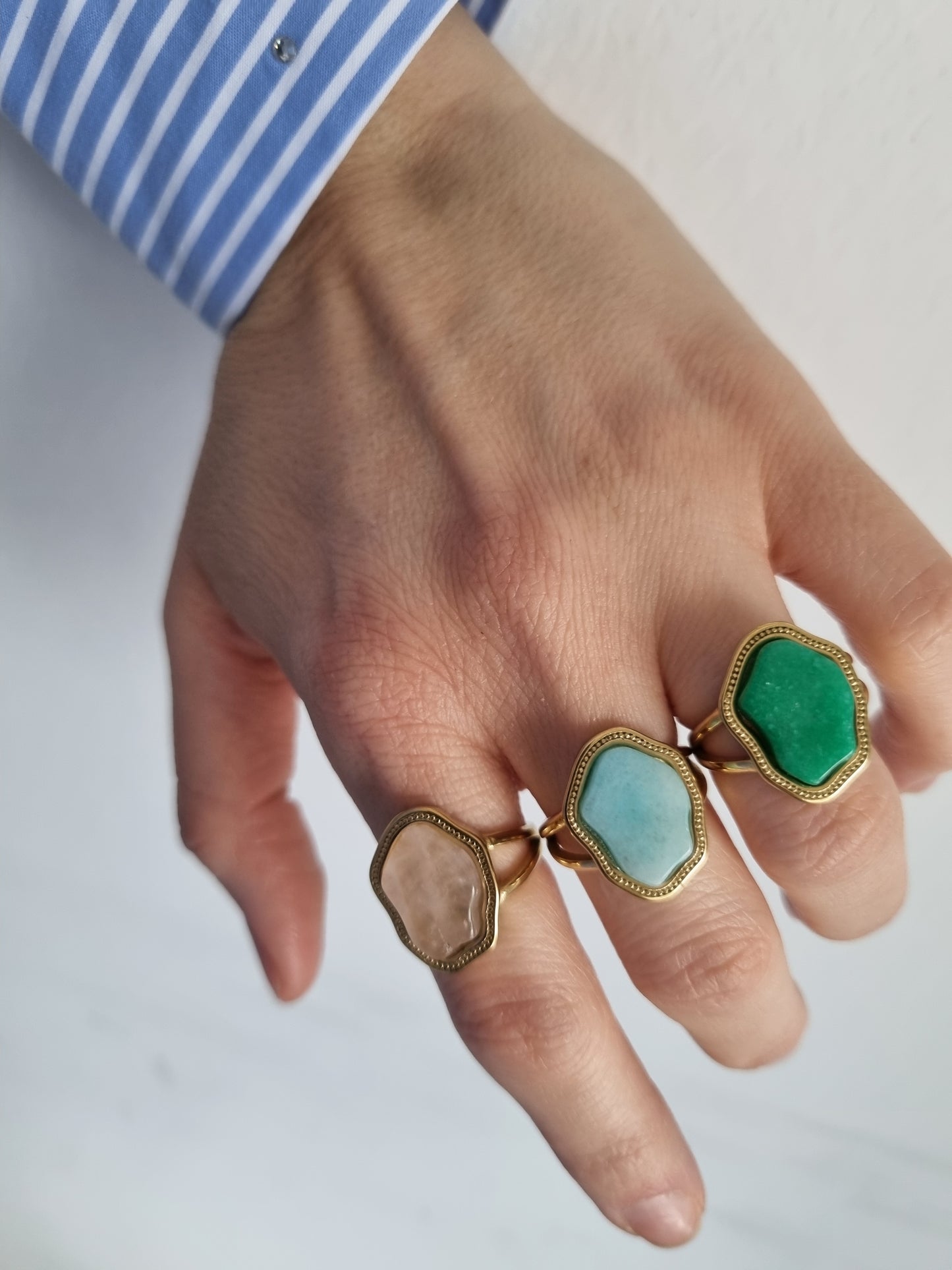 Steel ring with semi precious stone