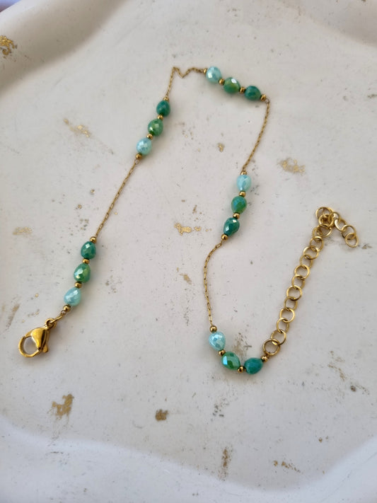 Steel anklet with crystal beads