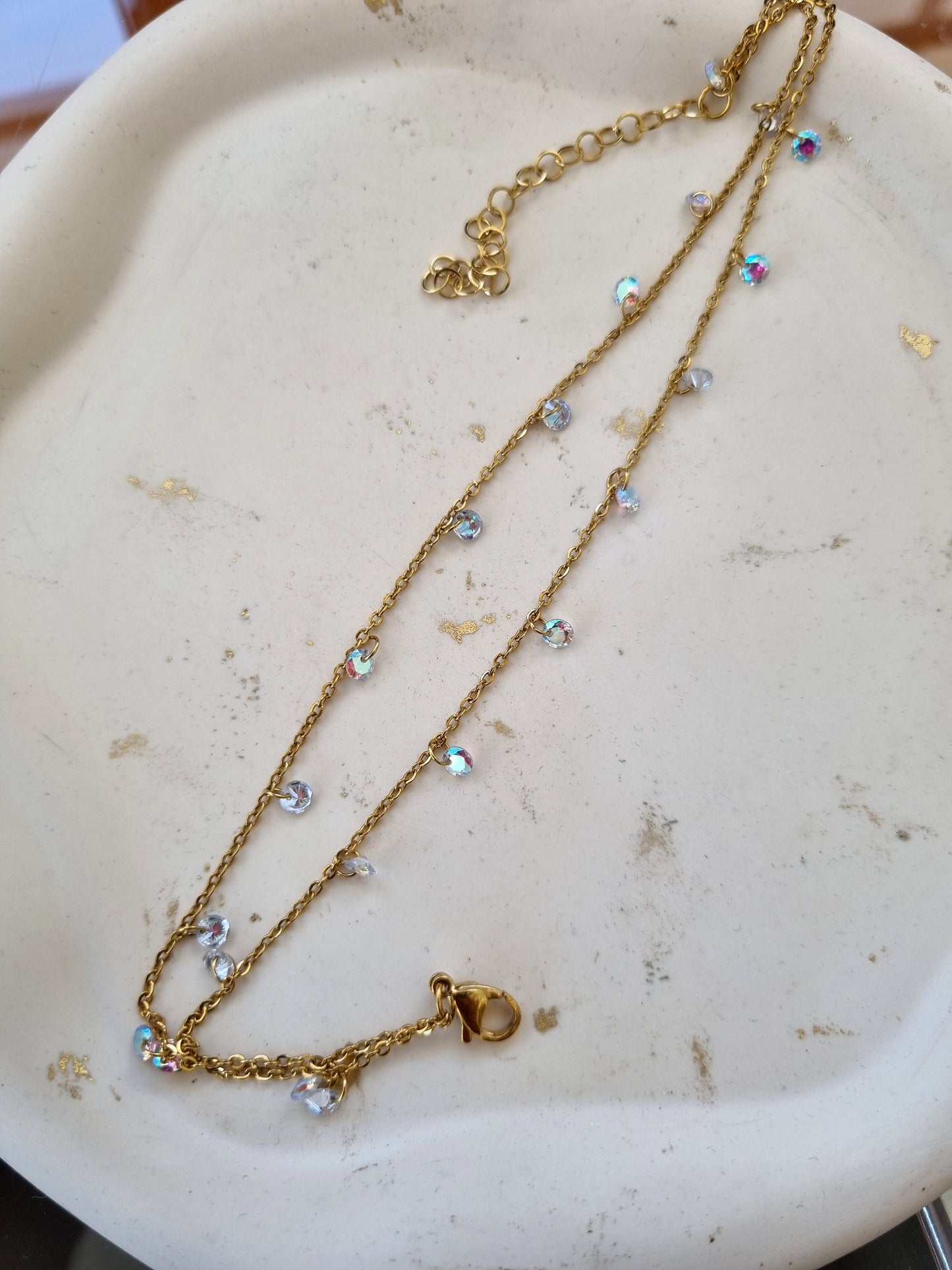 Double chain anklet with crystals