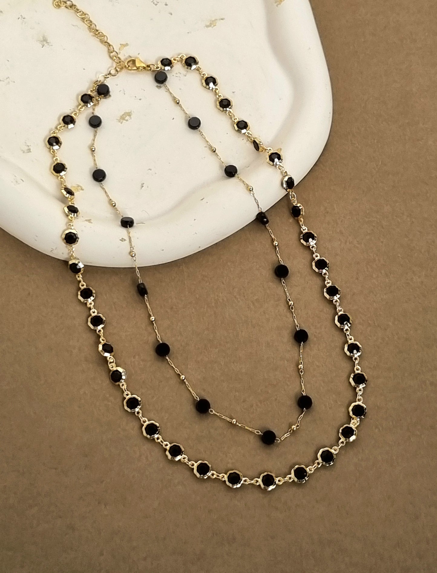 2ble necklace with black crystals