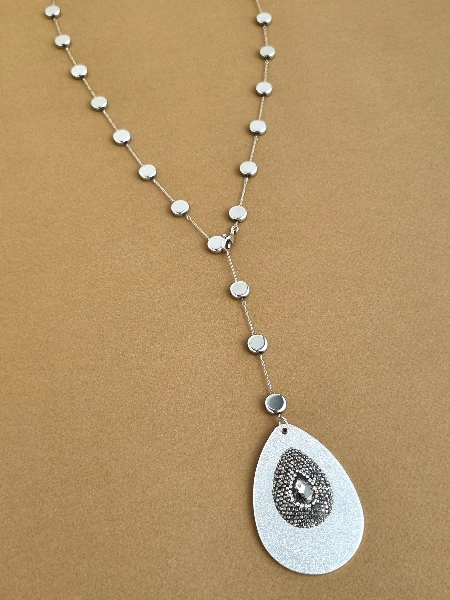 Silver drop rosary pendant