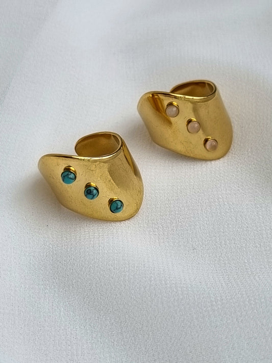 Steel ring with jade stones