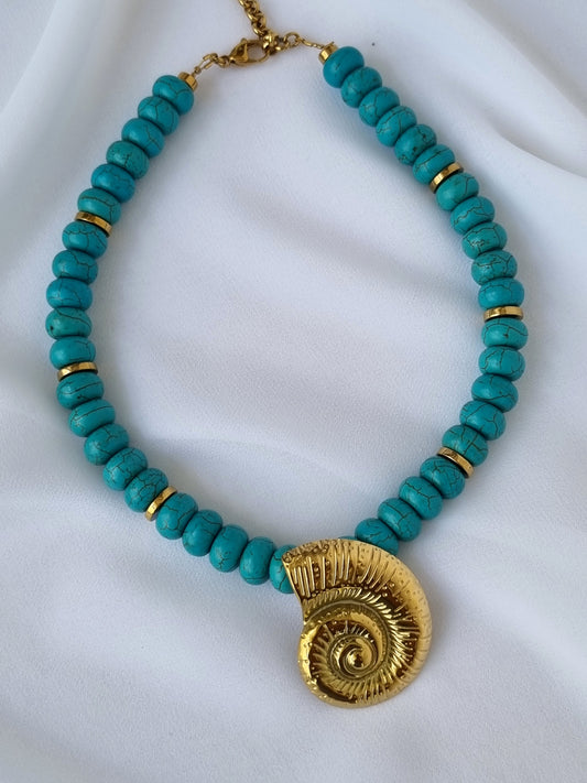 Howlite beads necklace with a cochlear