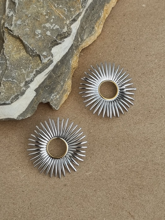 Steel sun earrings