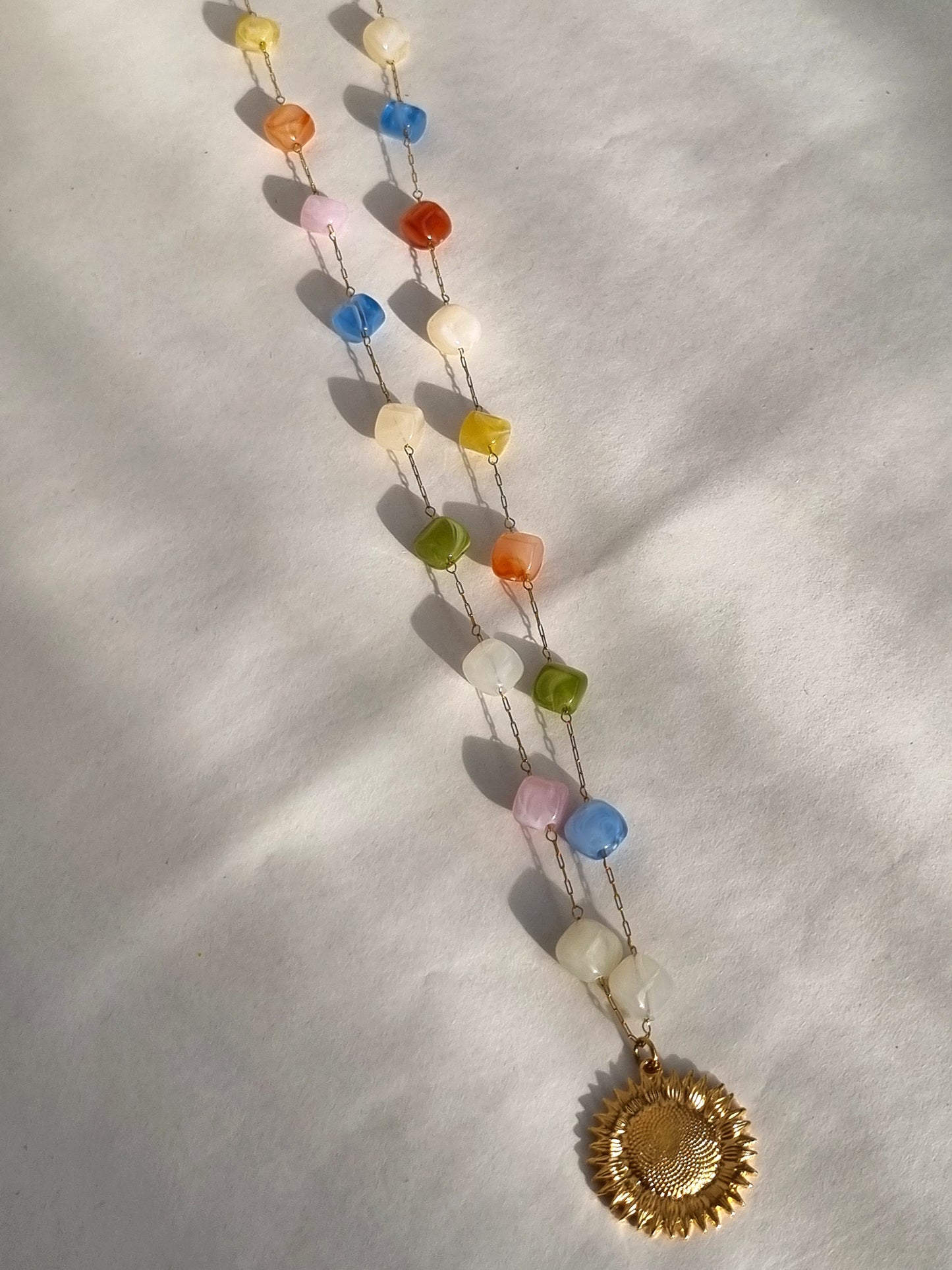 Colorful beads necklace with sun flower