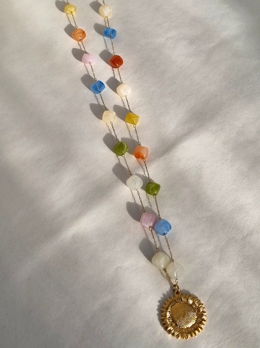 Colorful beads necklace with sun flower