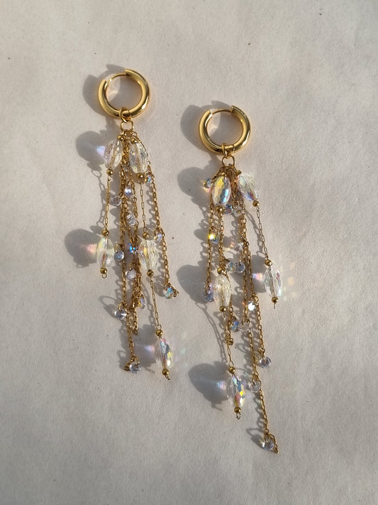 Multiple chains earrings with crystals