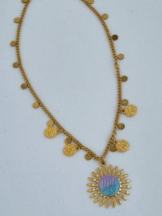 Steel necklace with a sun pendant