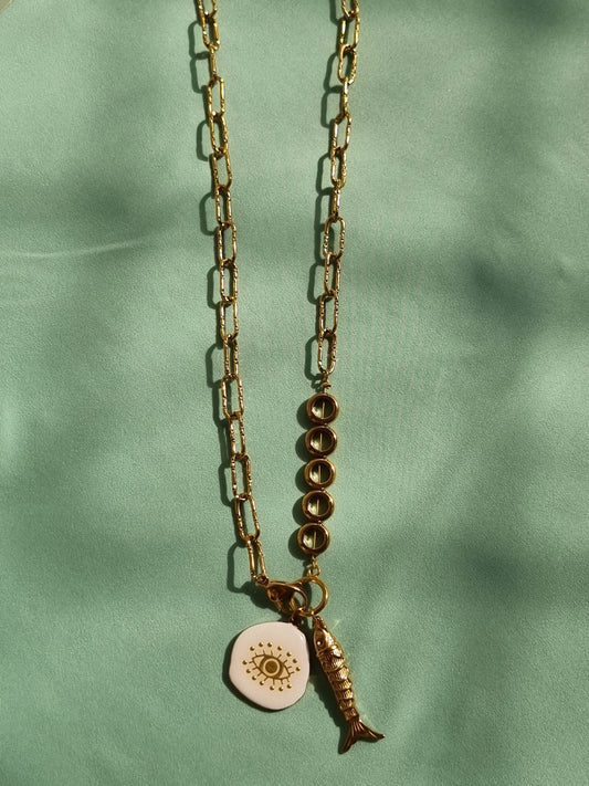 Steel necklace with evil eye