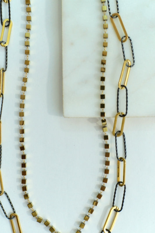 Double chain necklace gold-black
