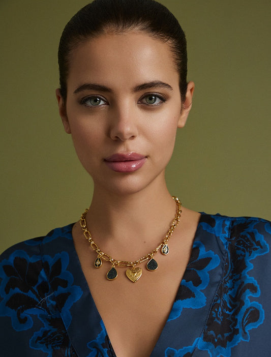 Steel necklace with charms