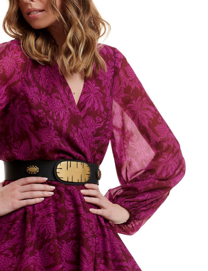 Leather belt with metal ornaments